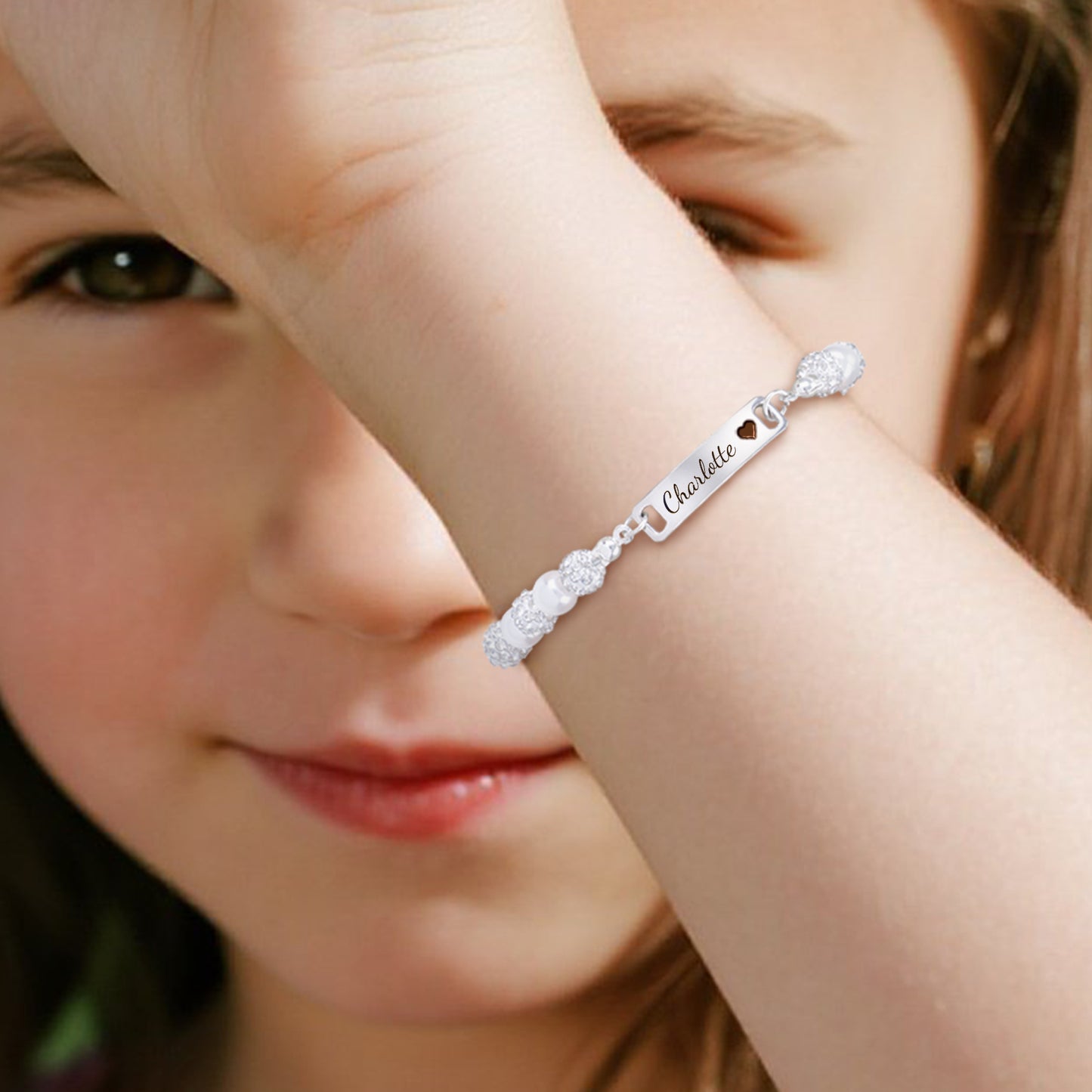 CZ Silver Personalised Baby Name Pearl Bracelet