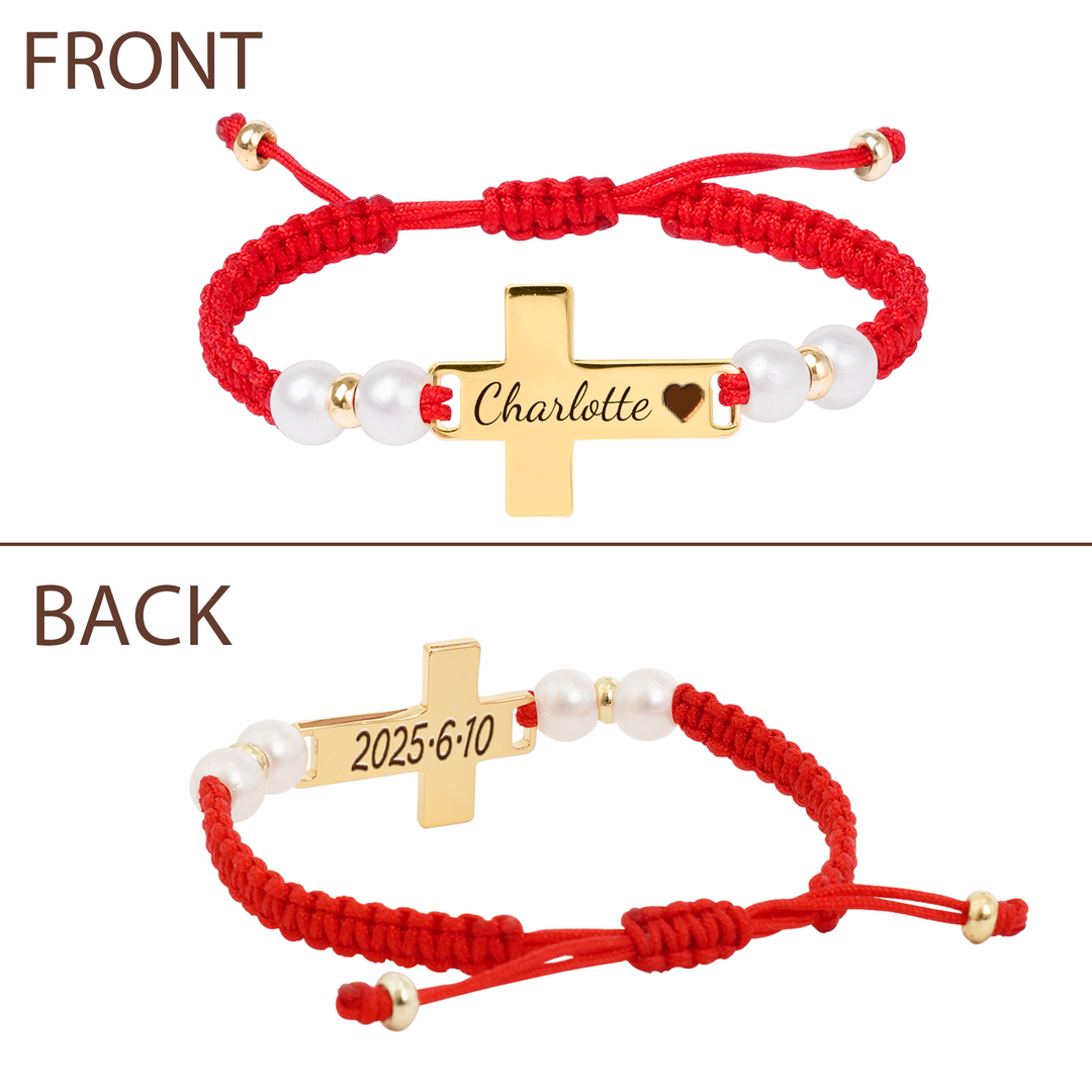 Hand Braided Red Rope Personalized Baby Name Cross Bracelet