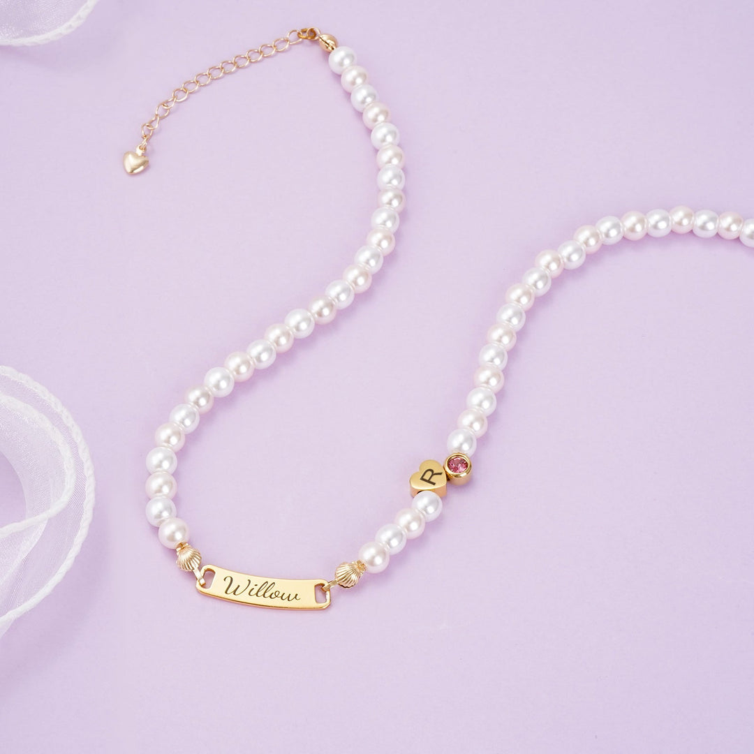 Personalized Pearl Necklace for Girls – Name, Initial, Birthstone