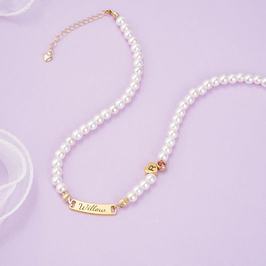 Personalized Pearl Necklace for Girls – Name, Initial, Birthstone