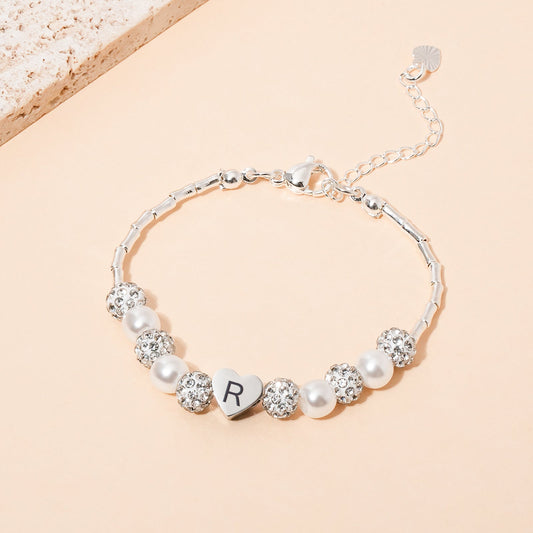 Personalised Girls Initial Crystal Pearl Bracelet