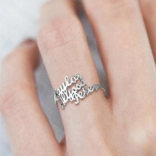 Sterling Silver Custom 4 Nameplate Rings