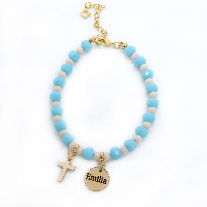 Engravable Cross Charm Children's Christmas Bracelet