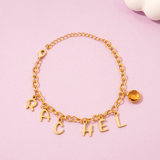 Personalized Kids Letter and Birthstone Charm Bracelet