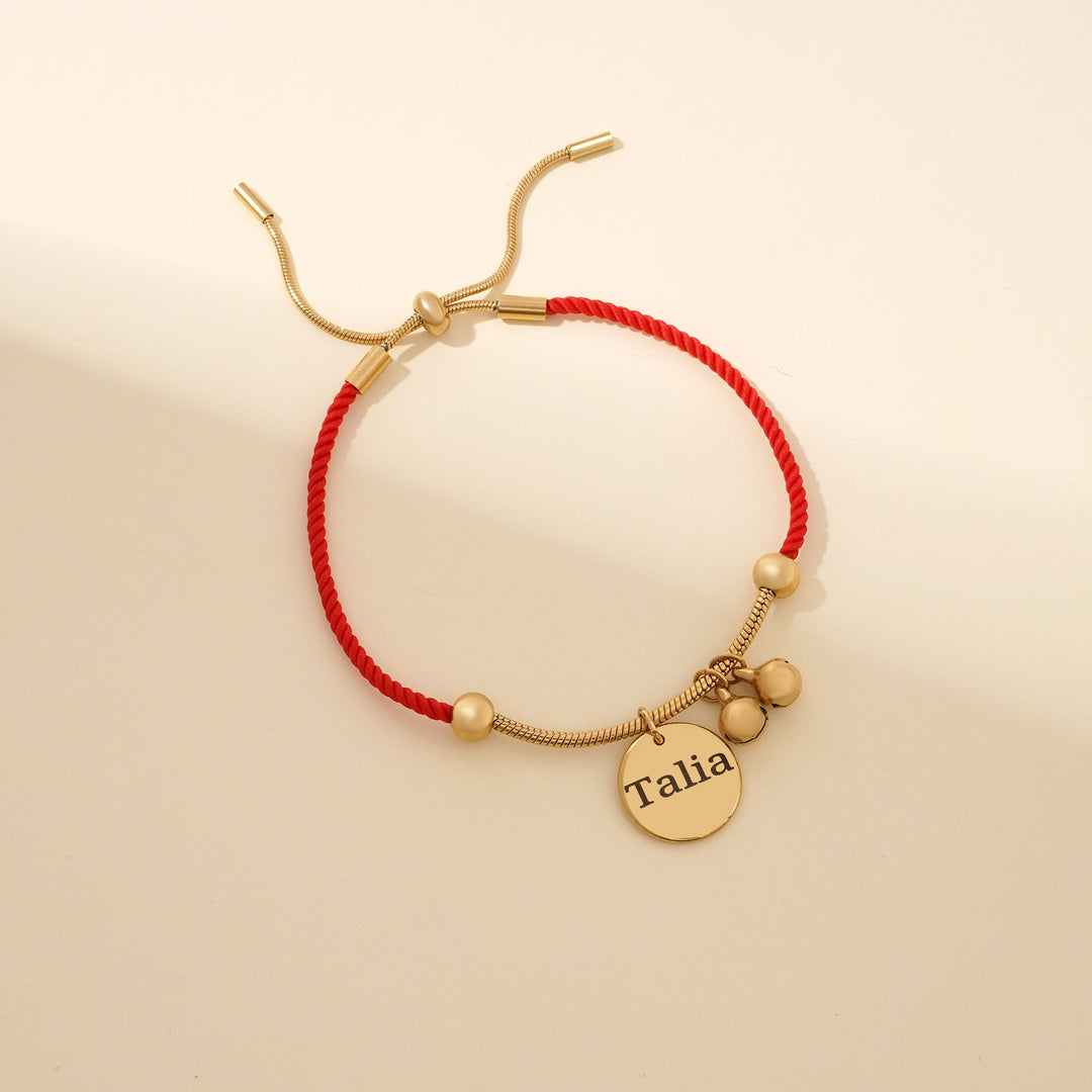 Red Rope Engravable Name Children's Bell Bracelet