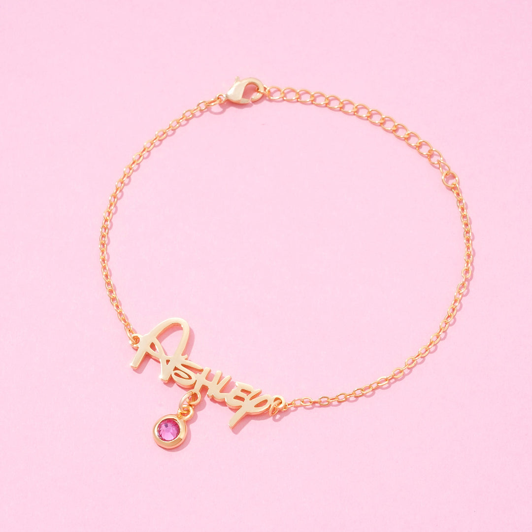 Baby Girl Name and Birthstone Bracelet