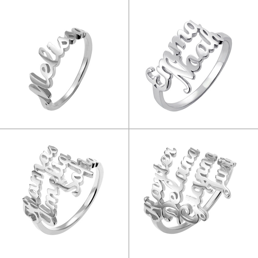 Sterling Silver Custom 4 Nameplate Rings