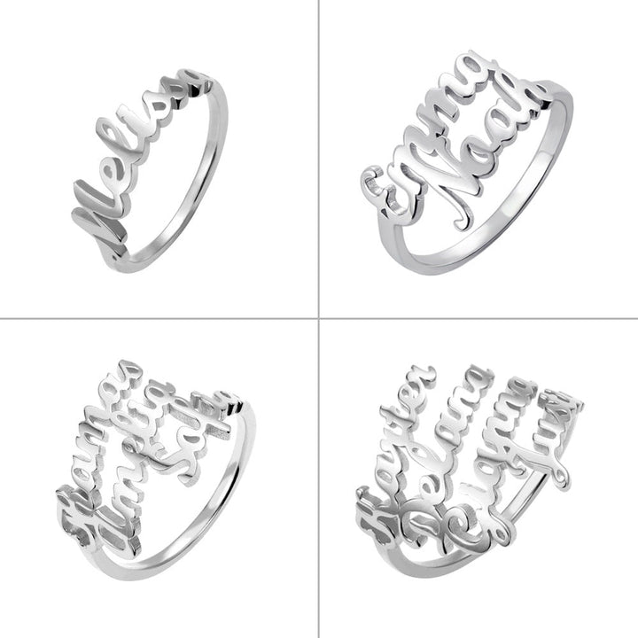 Sterling Silver Custom 4 Nameplate Rings