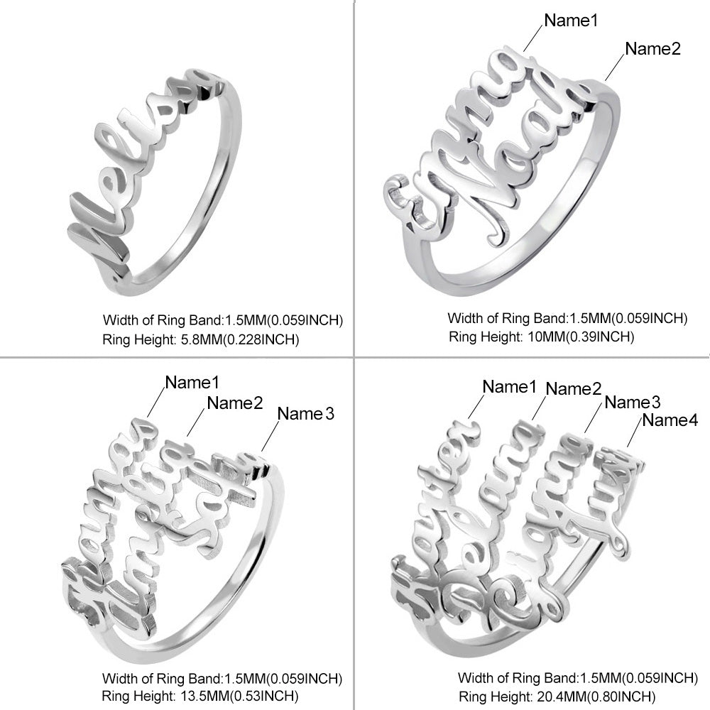 Sterling Silver Custom 4 Nameplate Rings
