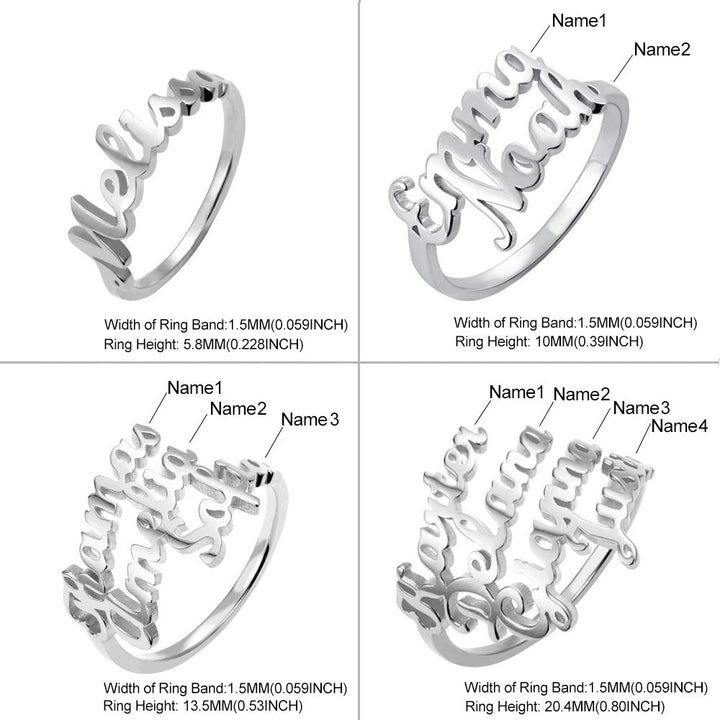 Sterling Silver Custom 4 Nameplate Rings