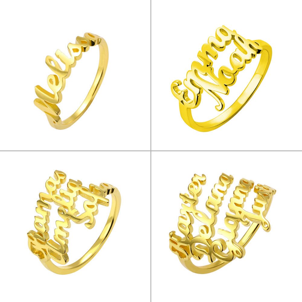 Sterling Silver Custom 4 Nameplate Rings