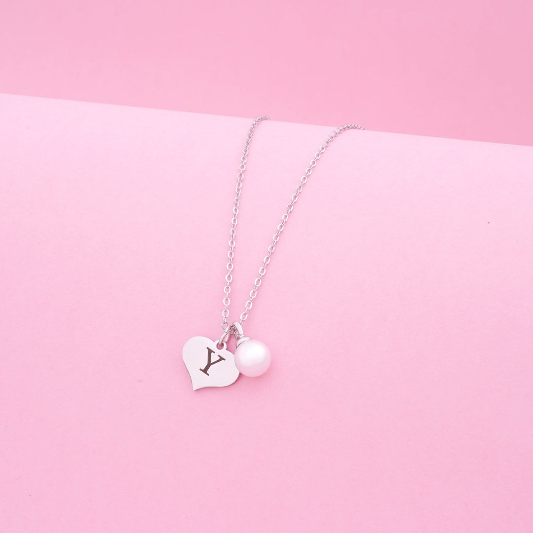 Heart and Pearl Childrens Initial Necklace