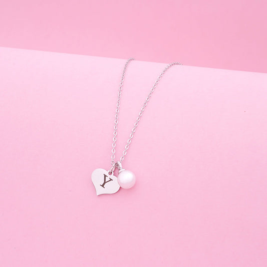 Heart and Pearl Childrens Initial Necklace