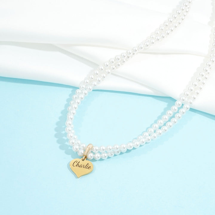 Engravable Double Strand Pearl Necklace for Girls