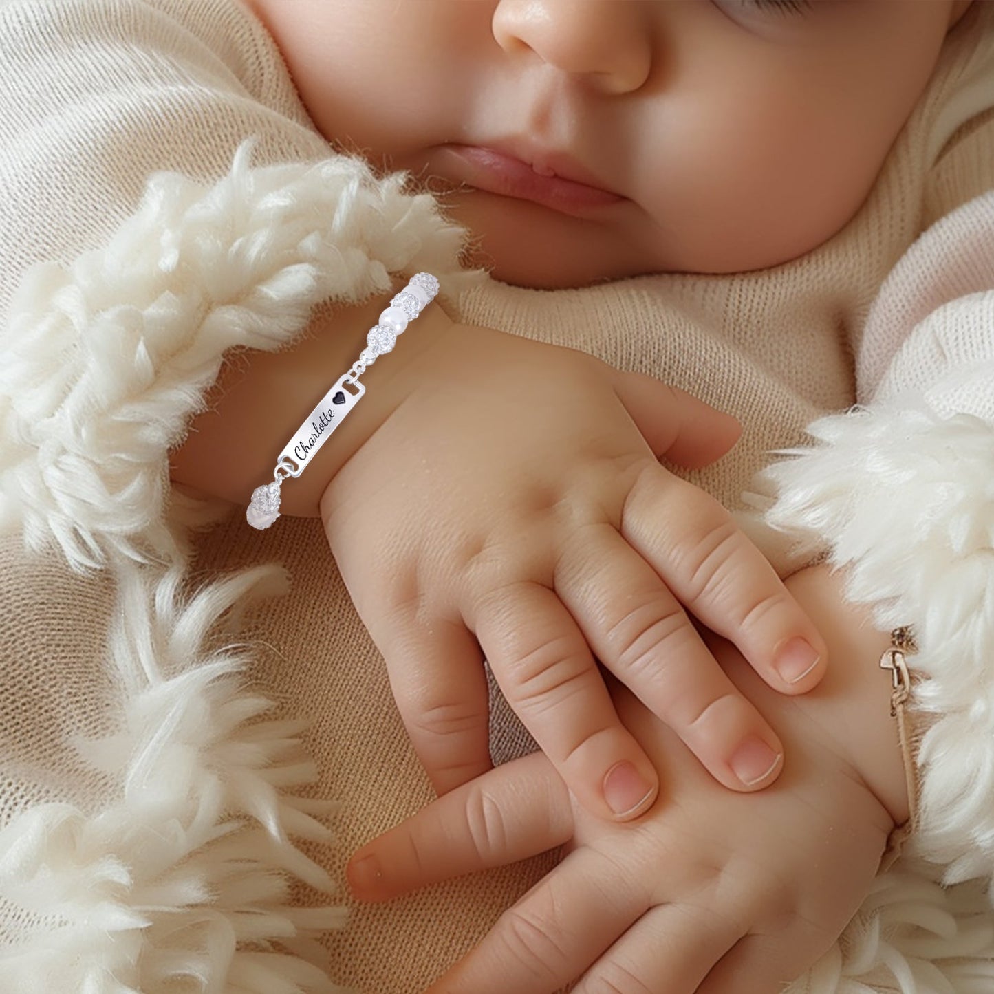 CZ Silver Personalised Baby Name Pearl Bracelet