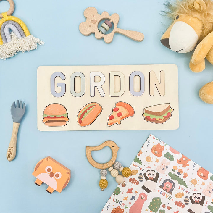 Custom Wooden Baby Name Puzzle with Food