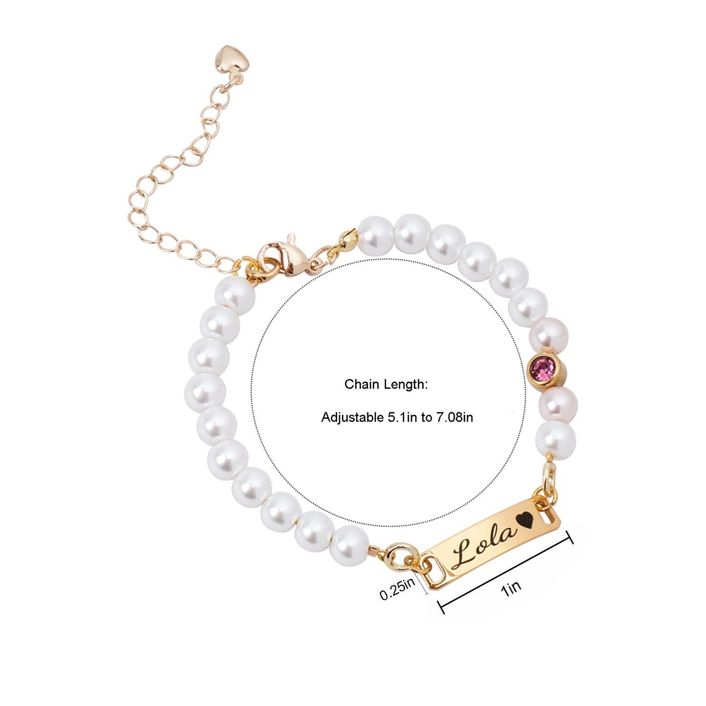 Personalised Baby Name and Birthstone Pearl Bracelet