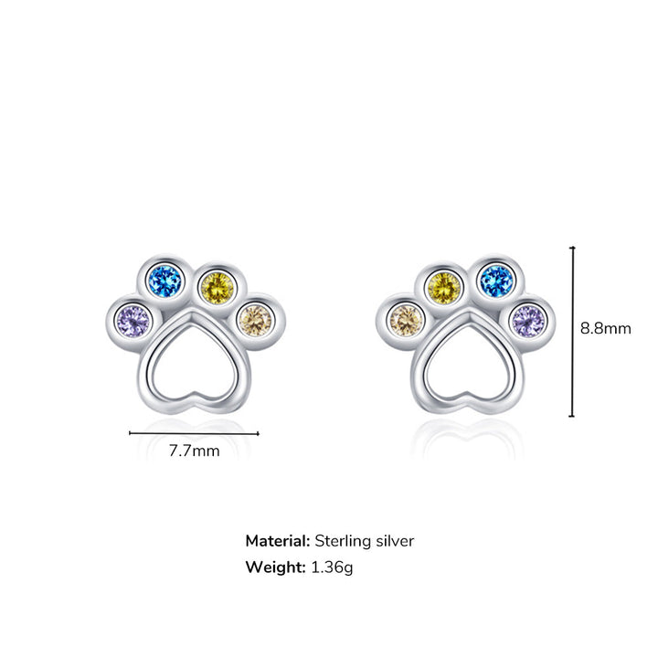 Rainbow Gem Puppy Paw Girls Earrings