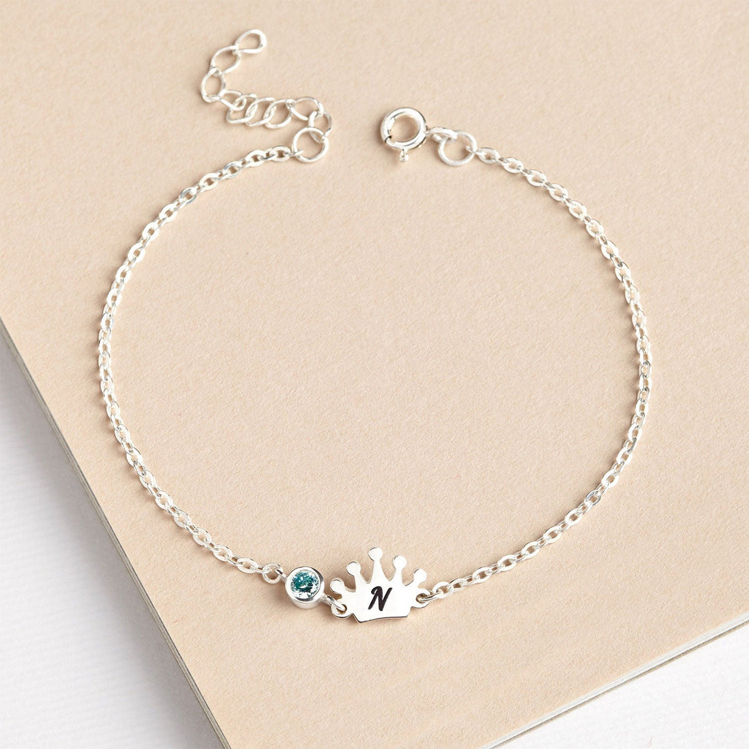 Girls Cute Element Initial and Birthstone Bracelet