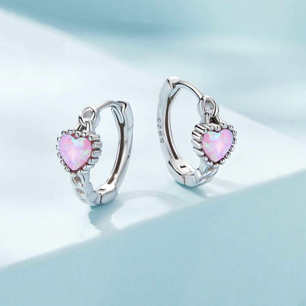 Sterling Silver Opal Heart Girls Earrings