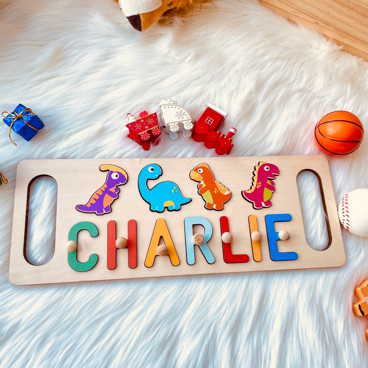 Custom Wooden Baby Name Puzzle with Handle