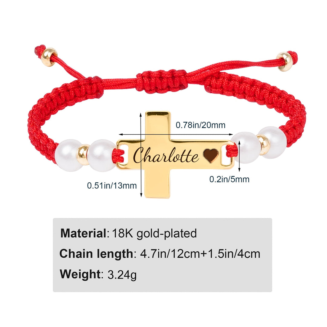 Hand Braided Red Rope Personalized Baby Name Cross Bracelet
