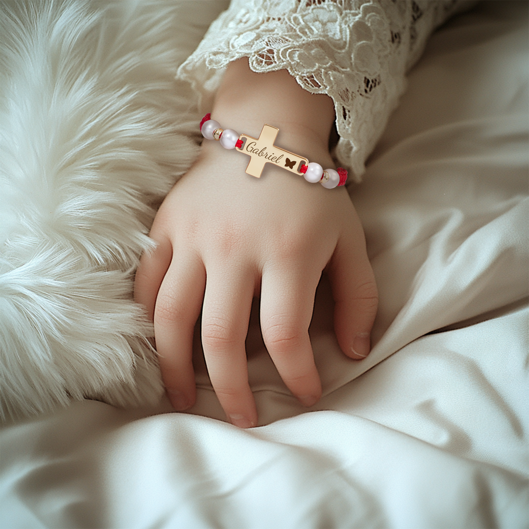 Hand Braided Red Rope Personalized Baby Name Cross Bracelet