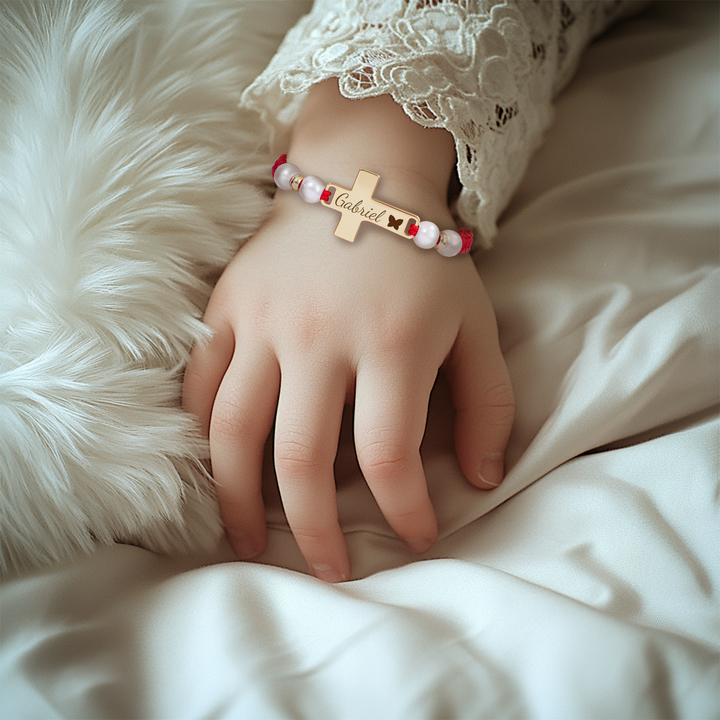 Hand Braided Red Rope Personalized Baby Name Cross Bracelet