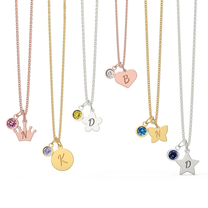 Initial and Birthstone Children's Necklace