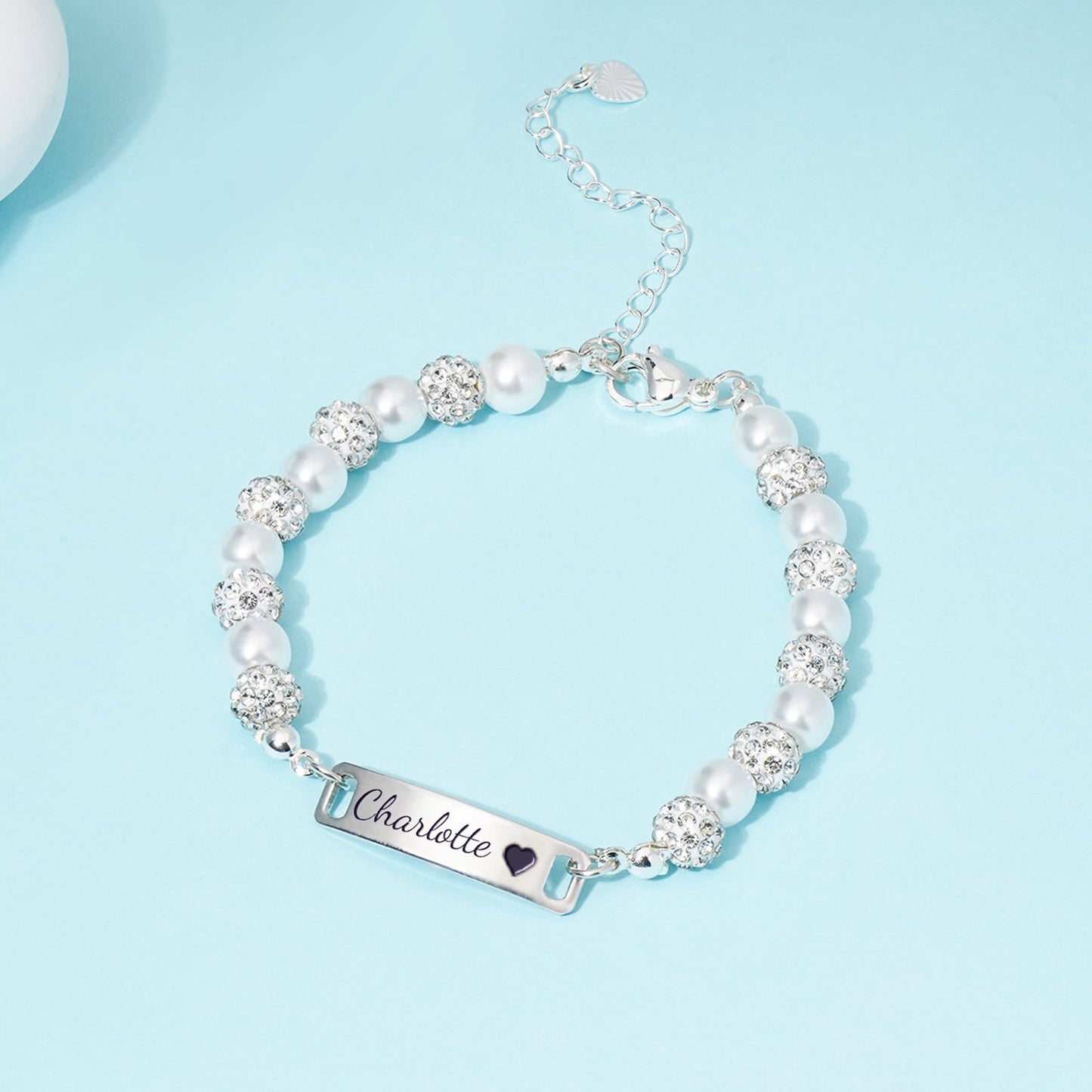 CZ Silver Personalised Baby Name Pearl Bracelet