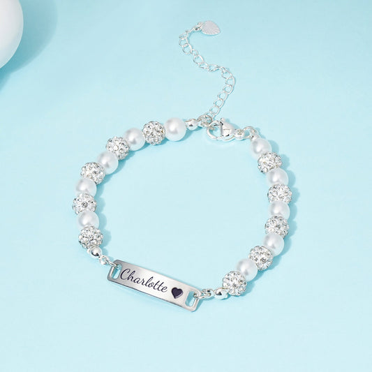 CZ Silver Personalised Baby Name Pearl Bracelet