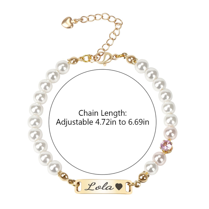 Custom Baby Name and Birthstone Pearl Bracelet
