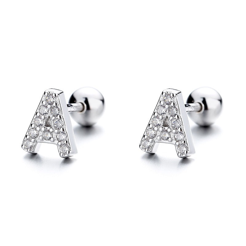 Cubic Zirconia 925 Sterling Silver Girls Initial Earrings