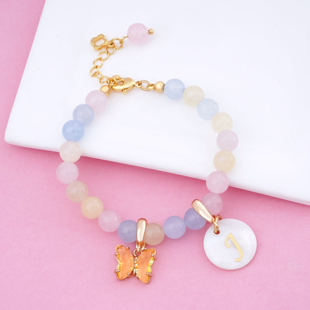 Pastel Rainbow Jade Baby Initial and Birthstone Gemstone Bracelet