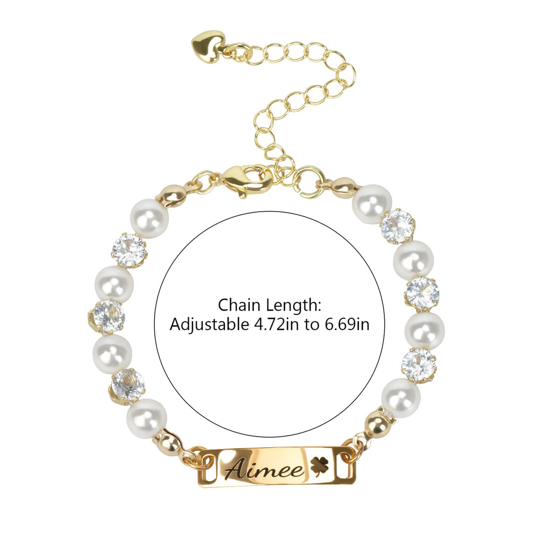 Personalised Kids’ Pearl and CZ Nameplate Bracelet