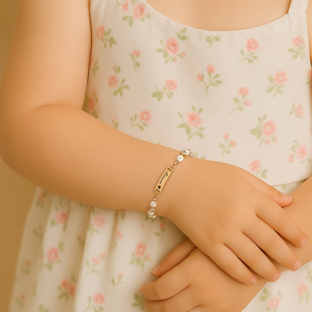 Personalised Kids’ Pearl and CZ Nameplate Bracelet