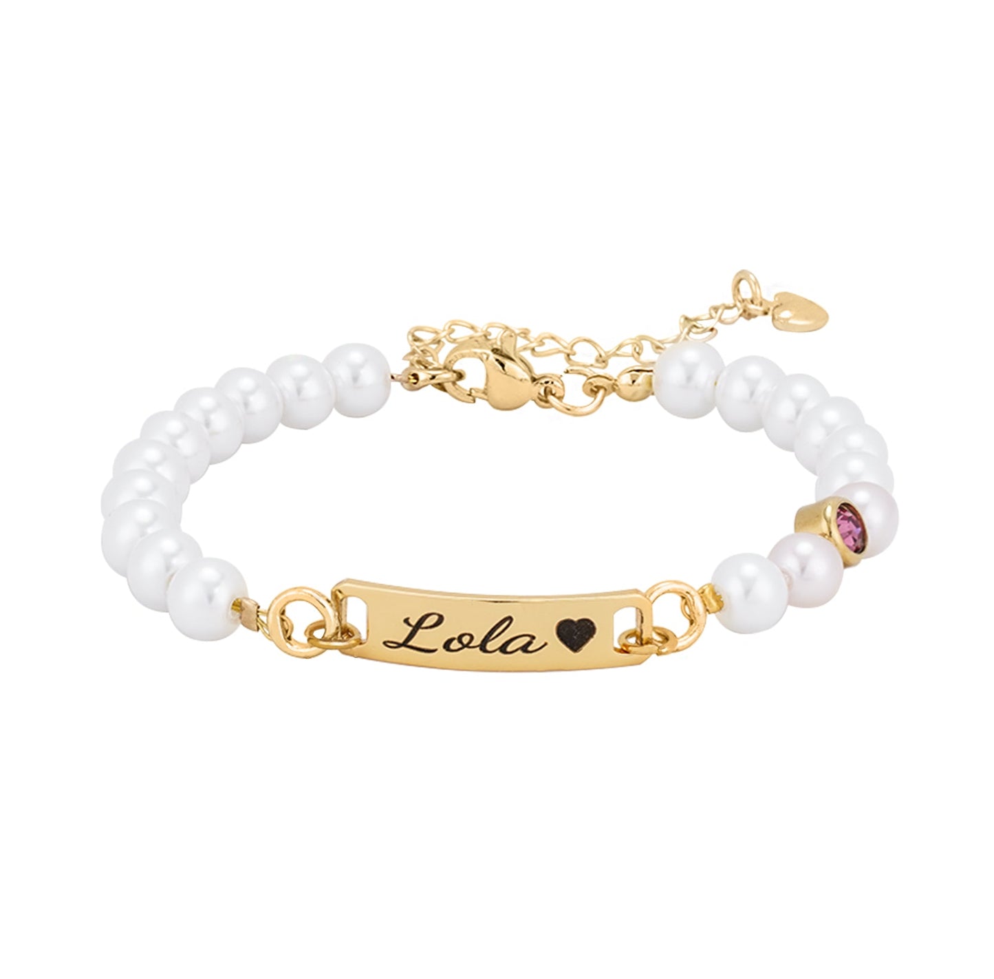 Personalised Baby Name and Birthstone Pearl Bracelet