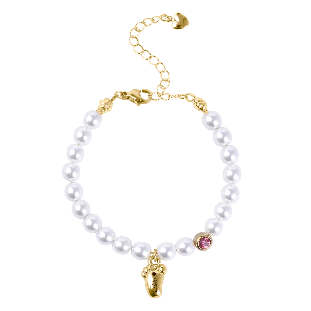 Baby Pearl Bracelet – Personalised Footprint and Birthstone