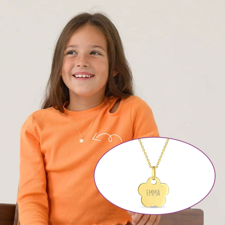 Children's Flower Engraved Name Necklace