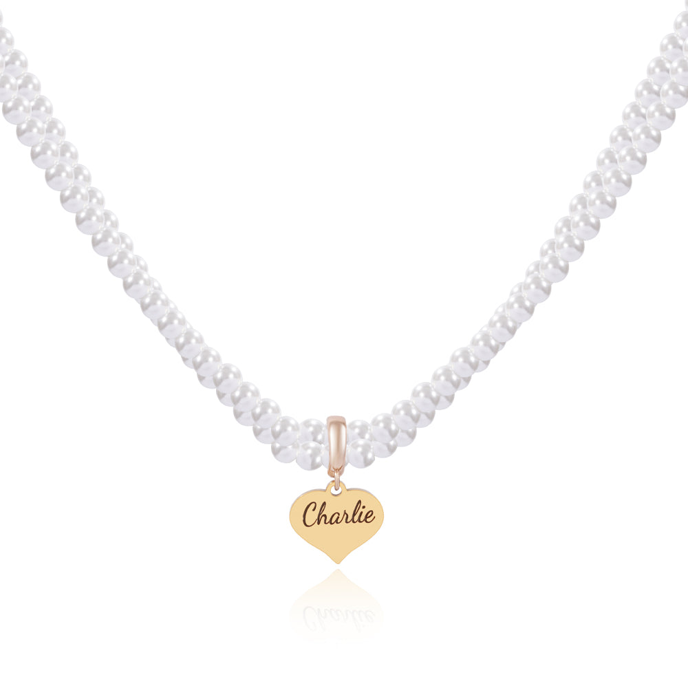 Engravable Double Strand Pearl Necklace for Girls