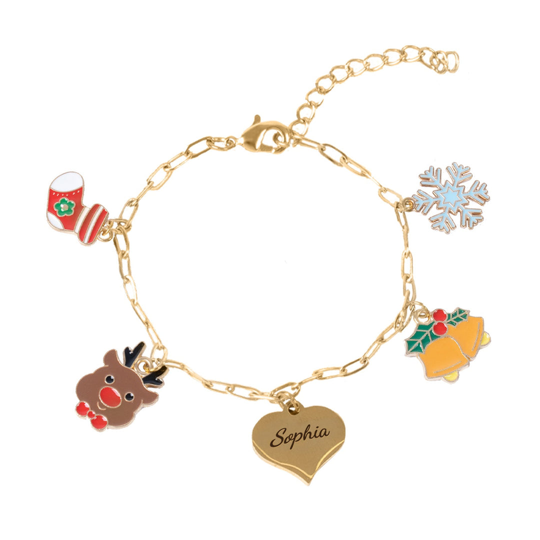 Personalized Name Heart Christmas Charm Children's Bracelet