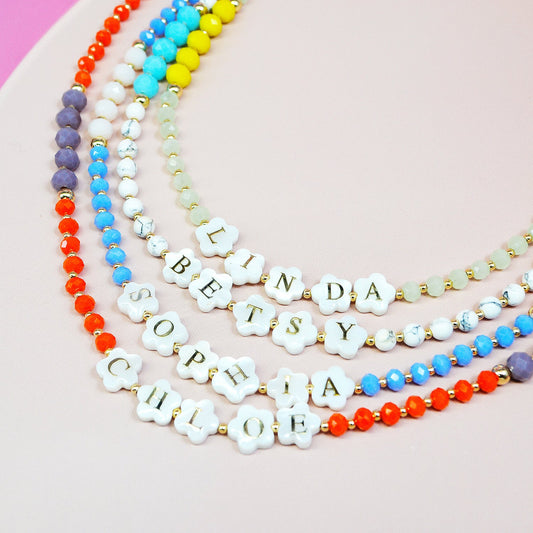 Colorful Crystal Beads Personalised Name Bracelet and Necklace Set for Girls