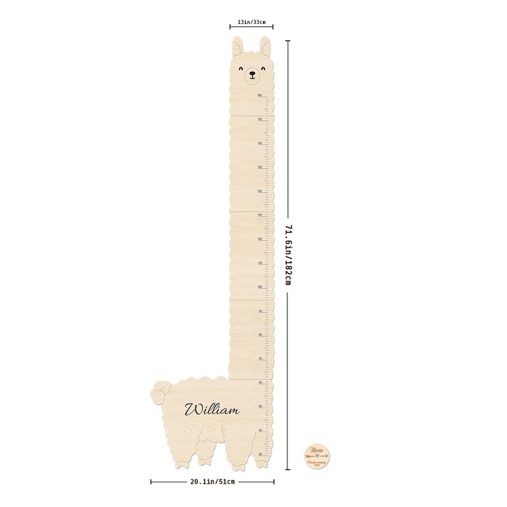 Personalized Name Wooden Growth Chart - Alpaca