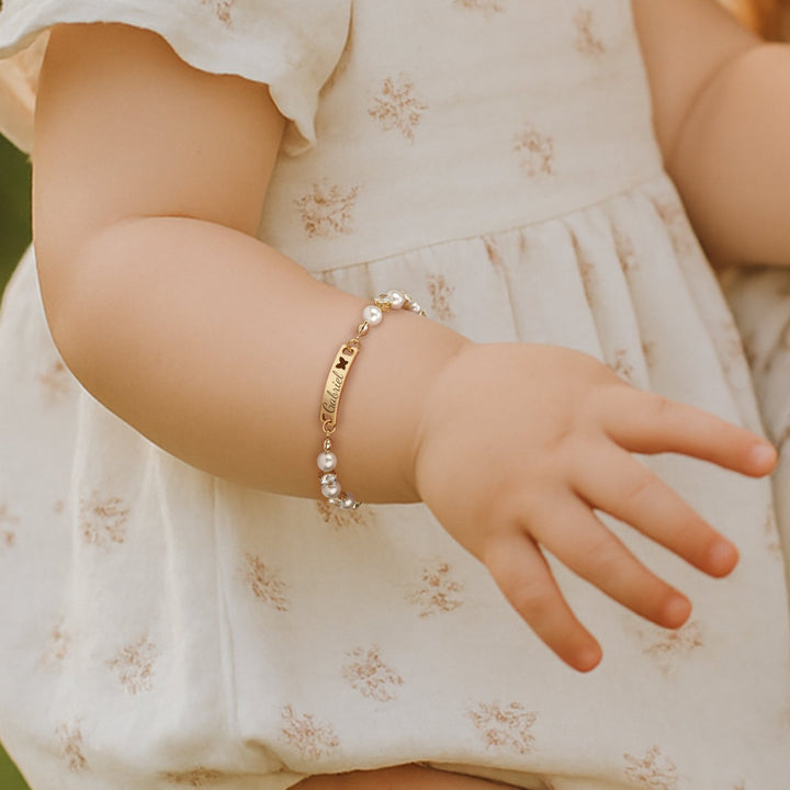 Personalised Kids’ Pearl and CZ Nameplate Bracelet