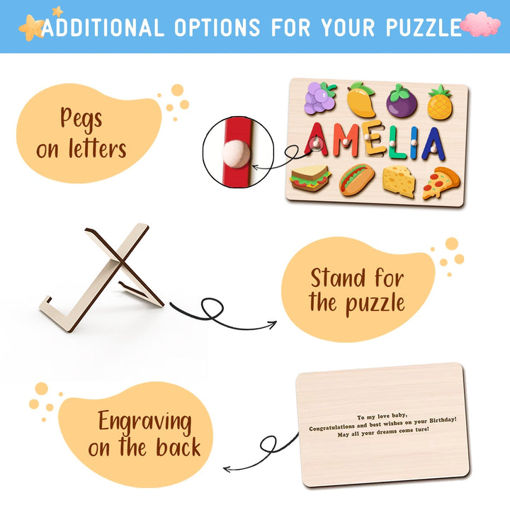 Custom Wooden Baby Name Puzzle with Food