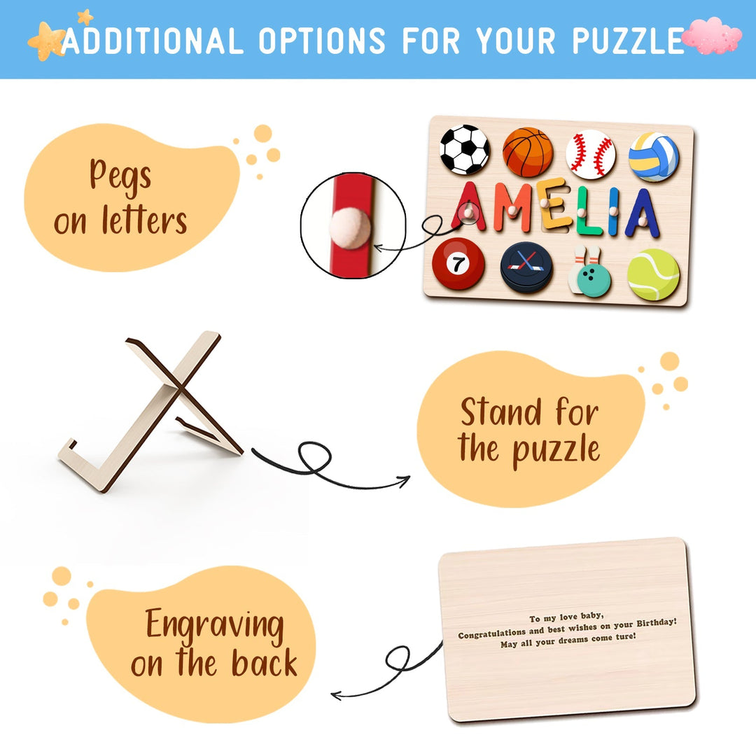 Custom Wooden Baby Name Puzzle with Balls