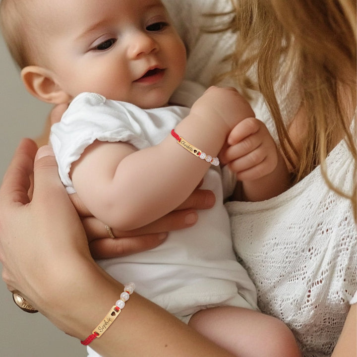 Custom Pearl Beaded Red Cord Name Bracelet for Girls