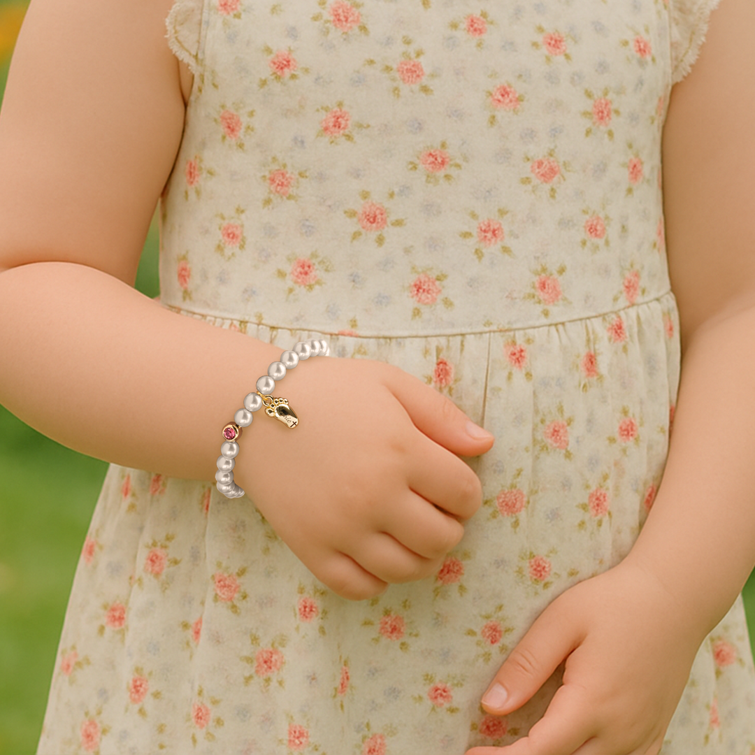 Baby Pearl Bracelet – Personalised Footprint and Birthstone