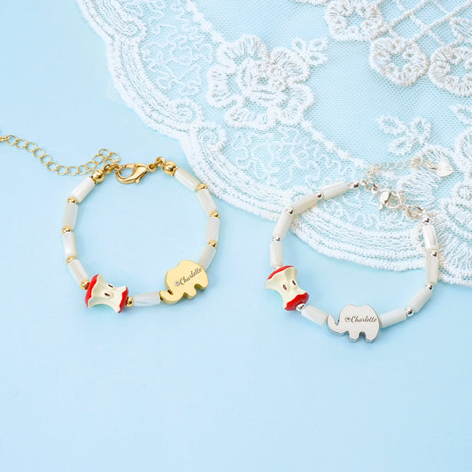 Tiny Elephant Personalized Name Mother-of-Pearl Beads Bracelet