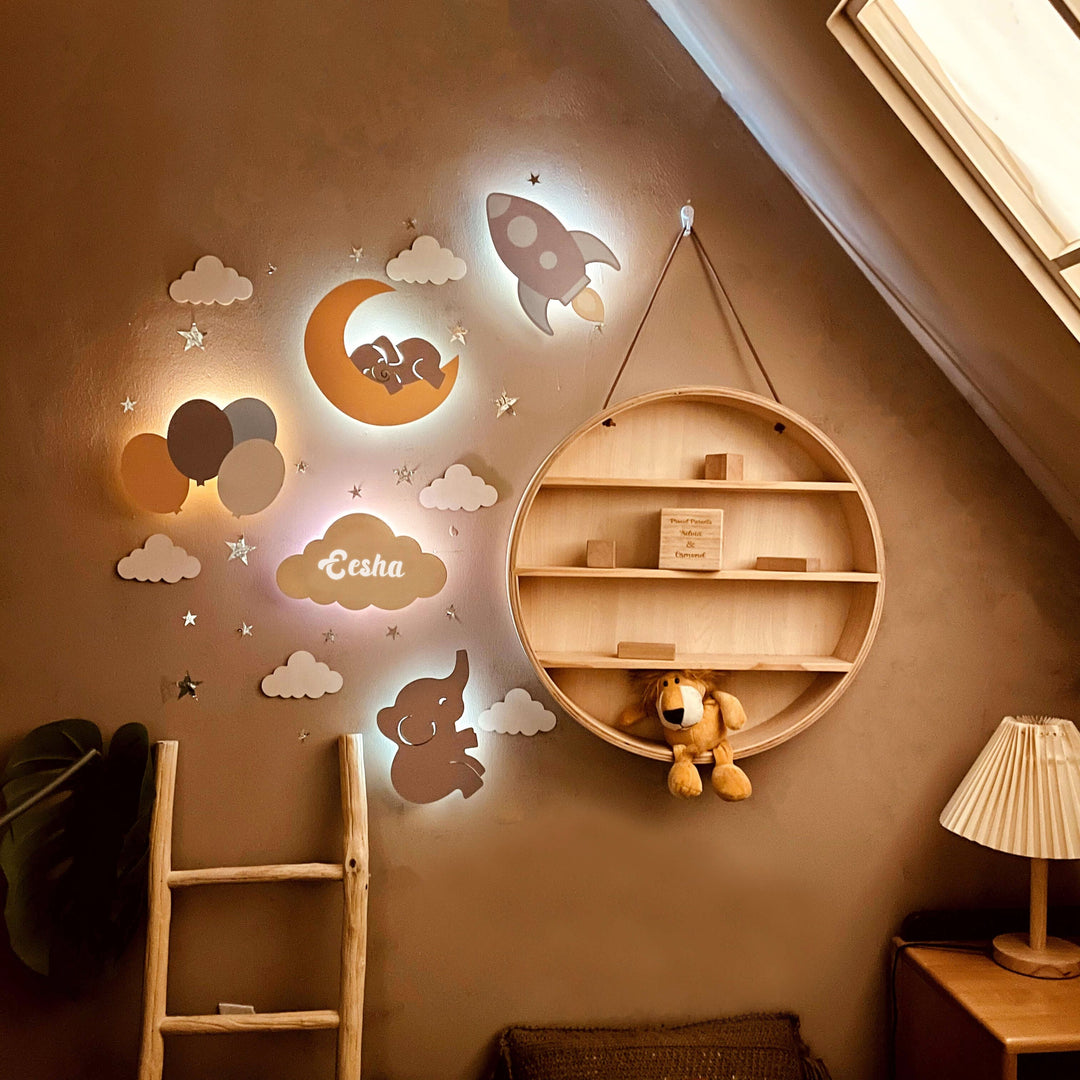 Personalized Wooden Baby Room Wall Night Light Set